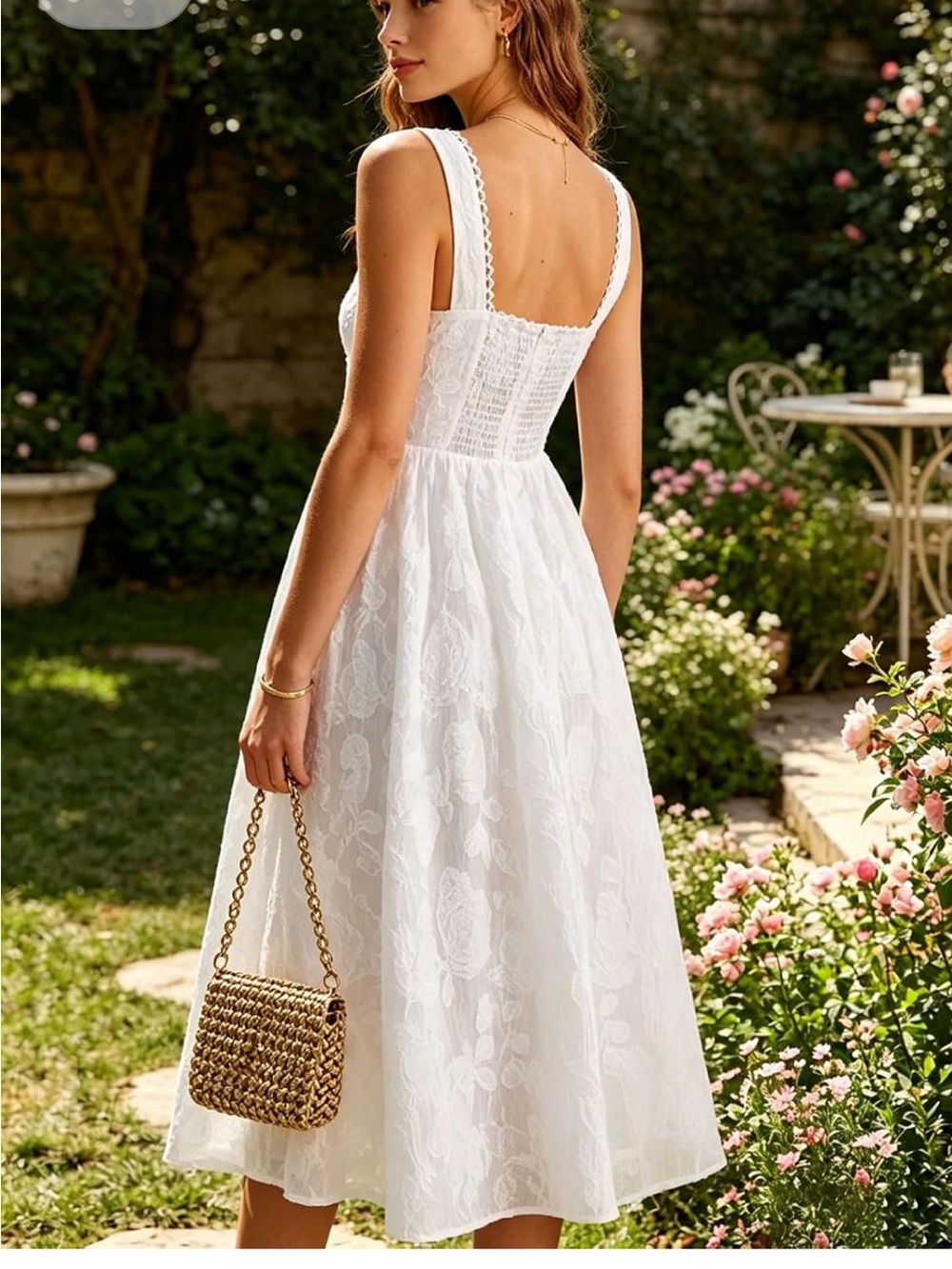 RIHOAS | White Square-Neck Floral Midi Sundress - Picture 2 of 4